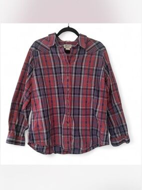 Western Cowgirl Ariat Red and Purple Plaid Button-Down Shirt size XL